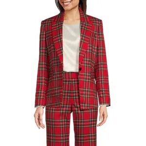 PRESTON & YORK Tartan Cherry Plaid Single Breasted Blazer Size 16 NEW Christmas